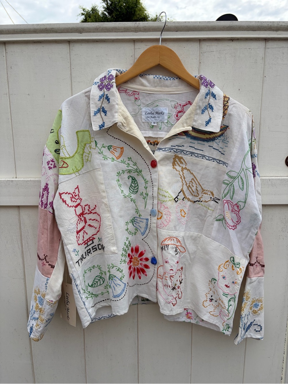 NWT Leeba Marks Dead Stock Vintage Tablecloth Hand Embroidered Blouse Cottage